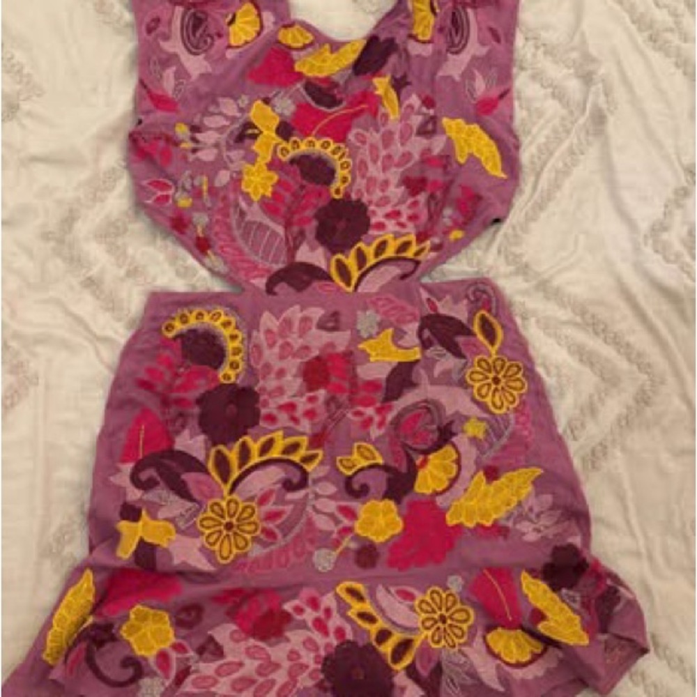 Anthropologie Maeve Beaded Dress in Pink and Yellow